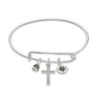 Cross & Starburst Charm Adjustable Bangle Bracelet, Women's, Grey