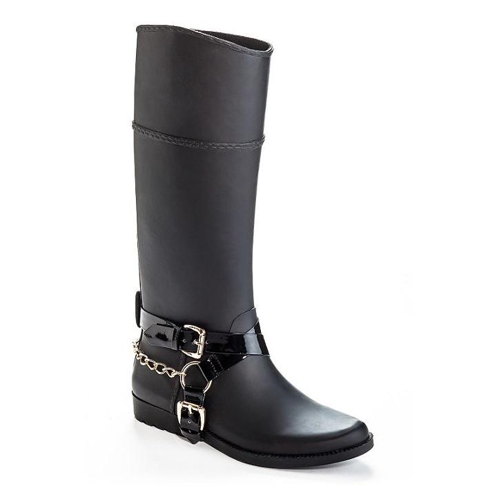 Henry Ferrera Bond Women's Water-resistant Harness Rain Boots, Size: 9, Black