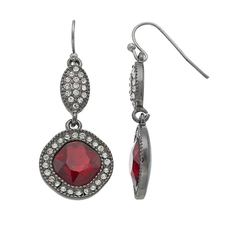 Simulated Siam Square Nickel Free Double Drop Earrings, Women's, Red