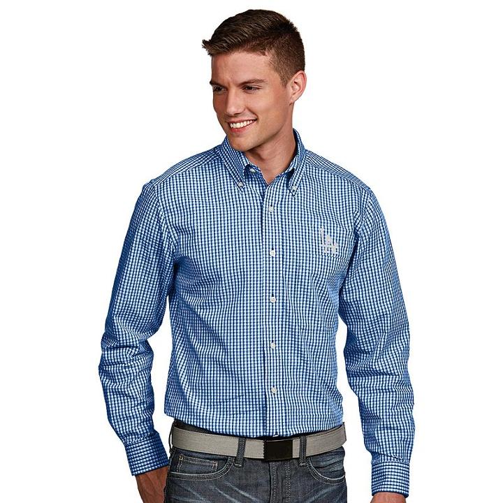 Men's Antigua Los Angeles Dodgers Associate Plaid Button-down Shirt, Size: Large, Blue