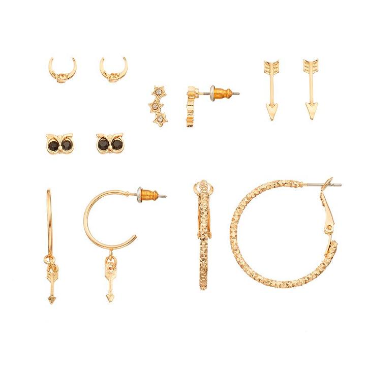 Mudd&reg; Owl Eyes, Crescent, Star Cluster & Arrow Earring Set, Women's, Multicolor