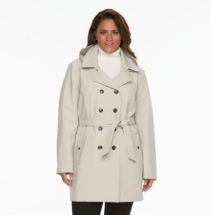 Plus Size Sebby Collection Hooded Trench Raincoat, Women's, Size: 3xl, Beige Oth