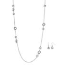 Circle Long Station Necklace & Drop Earring Set, Women's, Silver