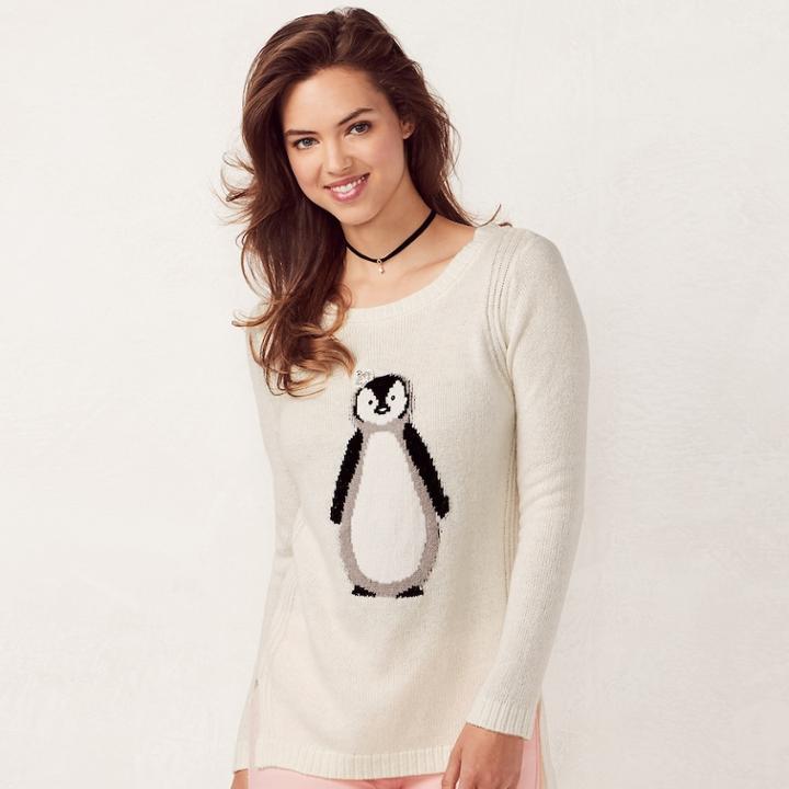 Women's Lc Lauren Conrad High-low Crewneck Sweater, Size: Medium, Natural