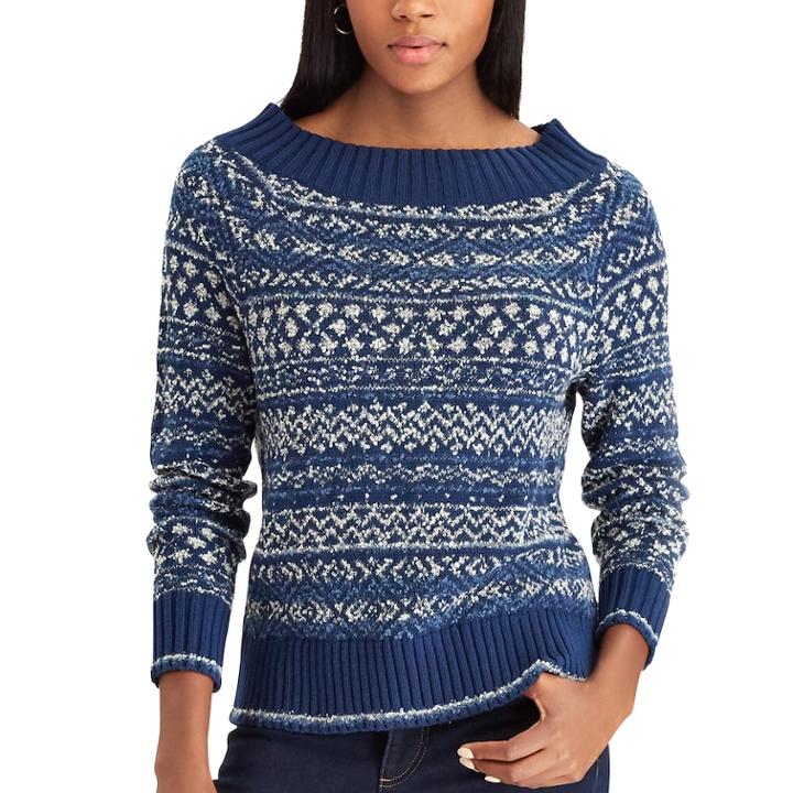 Petite Chaps Striped Scoopneck Sweater, Women's, Size: M Petite, Blue (navy)