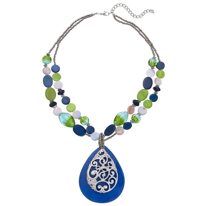 Beaded Filigree Teardrop Pendant Necklace, Women's, Ovrfl Oth