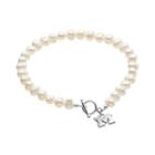 Dayna U Michigan Wolverines Sterling Silver Freshwater Cultured Pearl Logo Charm Toggle Bracelet, Women's, Size: 8, White