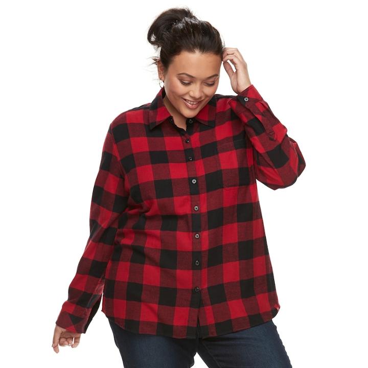 Plus Size Dickies Plaid Button-down Shirt, Women's, Size: 1xl, Red