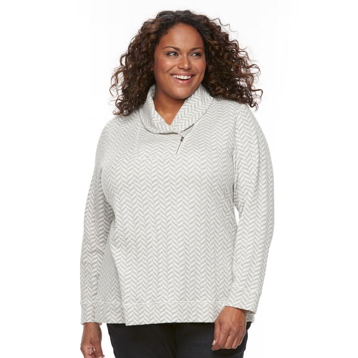 Plus Size Croft & Barrow&reg; Zip Shawl Collar Sweatshirt, Women's, Size: 3xl, Natural