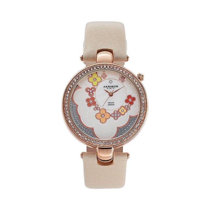 Akribos Xxiv Women's Fiora Diamond Leather Watch, Beig/khaki