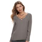 Women's Apt. 9&reg; Criss-cross Chiffon Top, Size: Large, Grey