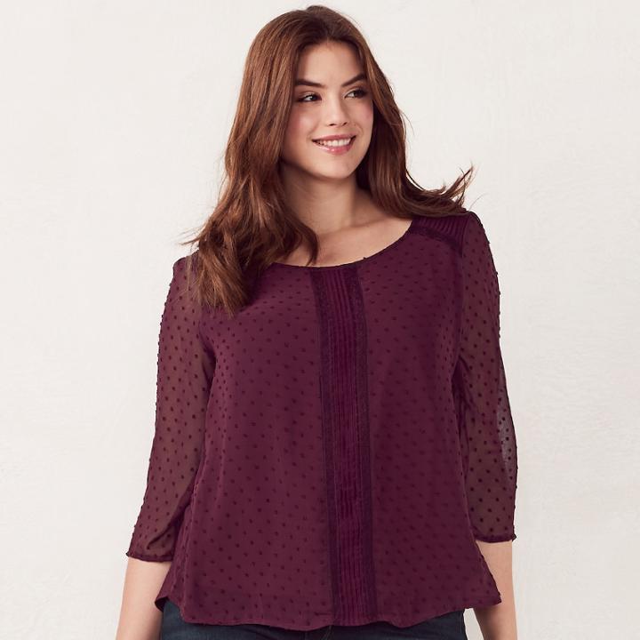 Plus Size Lc Lauren Conrad Swiss Dot Pintuck Top, Women's, Size: 3xl, Red