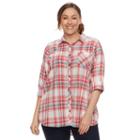 Plus Size Sonoma Goods For Life&trade; Essential Plaid Shirt, Women's, Size: 2xl, Dark Red
