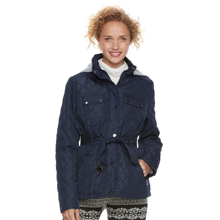 Juniors' Urban Republic Hooded Quilted Coat, Teens, Size: Medium, Blue (navy)