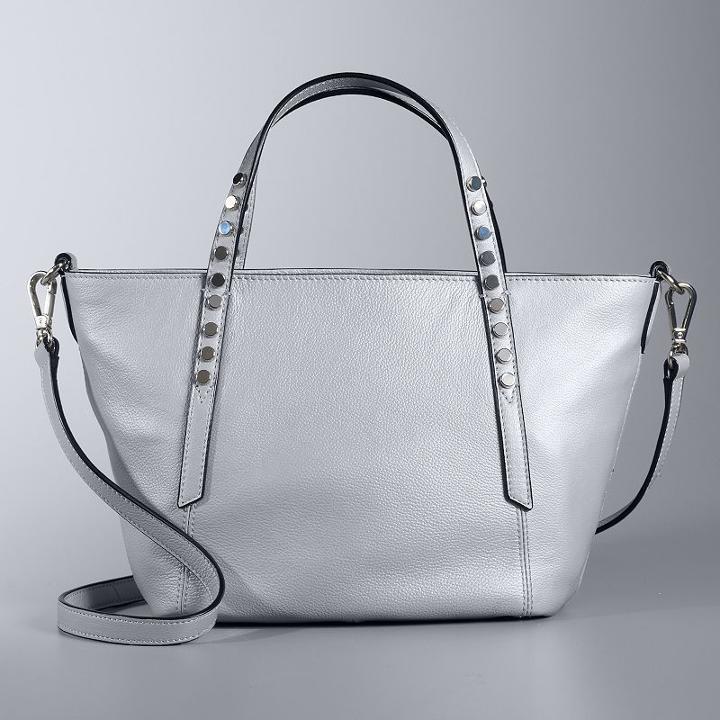 Simply Vera Vera Wang Studded Leather Mini Crossbody Tote, Women's, Grey