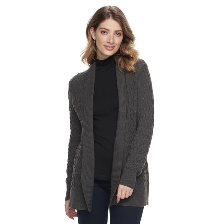 Women's Croft & Barrow&reg; Basketweave Cardigan Sweater, Size: Xxl, Dark Grey