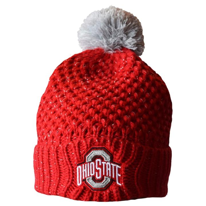 Adult Ohio State Buckeyes Defend 'til The End Cuffed Knit Pom Beanie, Women's, Brt Red
