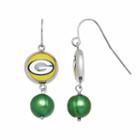 Green Bay Packers Dyed Freshwater Cultured Pearl Stainless Steel Team Logo Drop Earrings, Women's