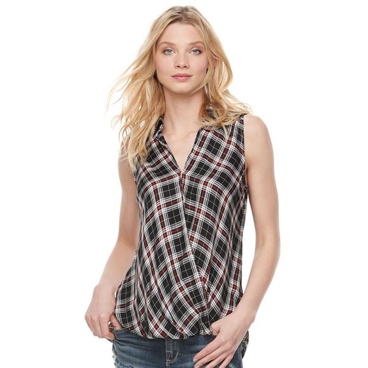 Women's Rock & Republic&reg; Faux-wrap Tank, Size: Xl, Black