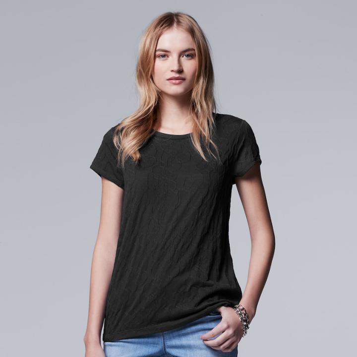Women's Simply Vera Vera Wang Windy Jacquard Tee, Size: Xs, Black
