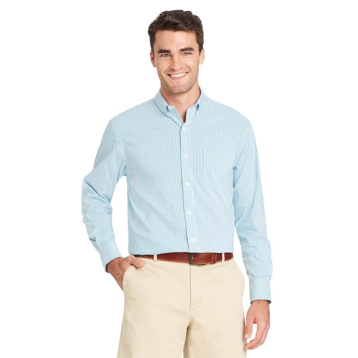 Men's Izod Essential Classic-fit Premium Stretch Button-down Shirt, Size: Medium, Brt Blue