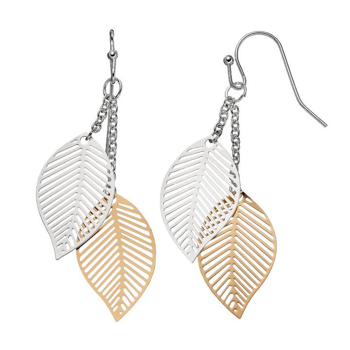 Lc Lauren Conrad Two Tone Double Leaf Drop Earrings, Women's, Multicolor