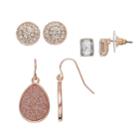 Rose Gold Nickel Free Stud & Drop Earring Set, Women's, Light Pink