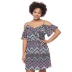 Juniors' Plus Size Candie's&reg; Print Ruffle Cold-shoulder Dress, Girl's, Size: 2xl, Grey (charcoal)