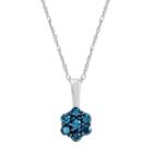 10k White Gold 1/4 Carat T.w. Blue Diamond Flower Pendant Necklace, Women's, Size: 18