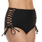 Mix And Match Lace-up High-waisted Bikini Bottoms, Teens, Size: Medium, Black