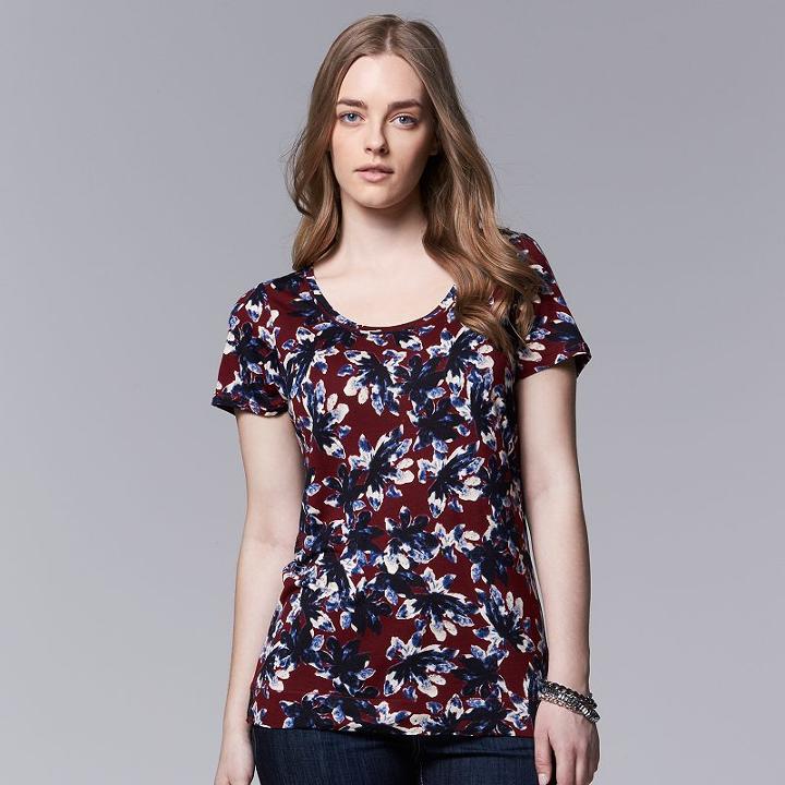 Plus Size Simply Vera Vera Wang Printed Tee, Women's, Size: 0x, Dark Red