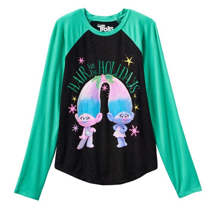 Girls 7-16 Dreamworks Trolls Hair For The Holidays Raglan Graphic Tee, Girl's, Size: Small, Ovrfl Oth
