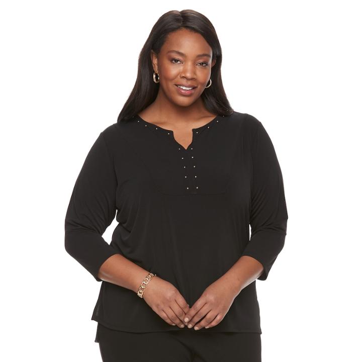 Plus Size Dana Buchman Studded Bib Top, Women's, Size: 1xl, Black