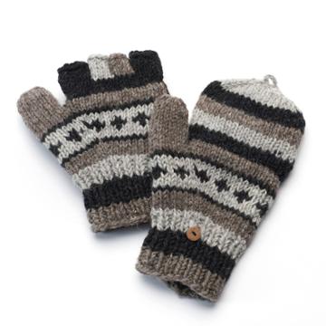 Sijjl Women's Striped Wool Convertible Mittens, Grey