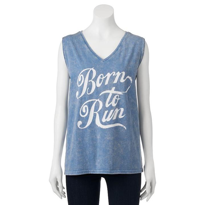 Juniors' Wknd Born To Run Graphic Muscle Tank, Girl's, Size: Small, Turquoise/blue (turq/aqua)