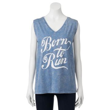 Juniors' Wknd Born To Run Graphic Muscle Tank, Girl's, Size: Small, Turquoise/blue (turq/aqua)