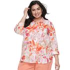 Plus Size Cathy Daniels Floral Linen Blend Shirt, Women's, Size: 3xl, Med Orange