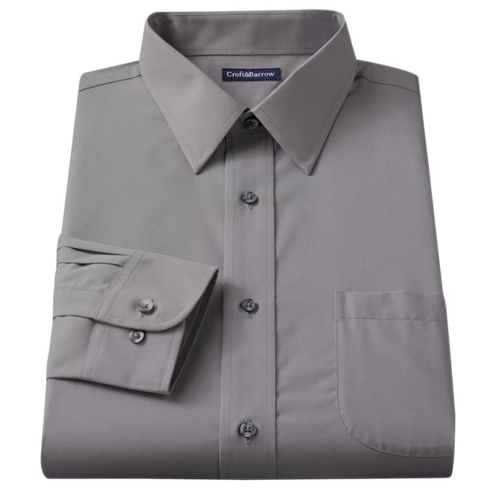 Men's Croft & Barrow&reg; Fitted Solid Easy Care Point-collar Dress Shirt, Size: 17.5-32/33, Grey