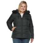 Plus Size Weathercast Hooded Puffer Jacket, Women's, Size: 3xl, Black