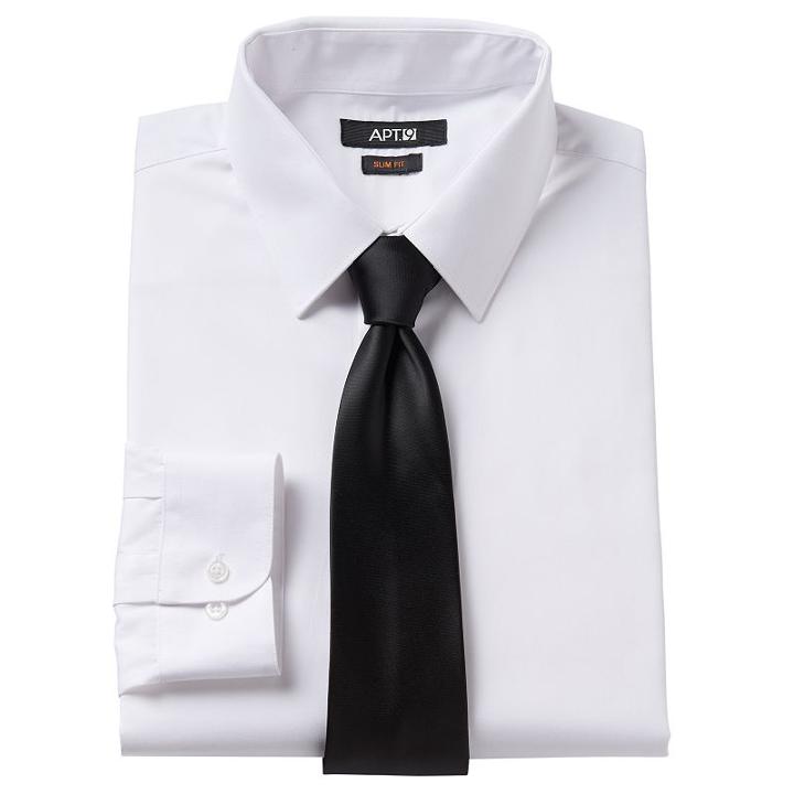 Men's Apt. 9&reg; Slim-fit Dress Shirt & Tie Set, Size: Xl-36/37, White