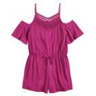 Girls 7-16 Mudd&reg; Crochet Cold Shoulder Romper, Size: M/10, Pink
