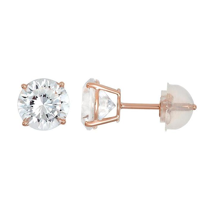 100 Facets Of Love 10k Rose Gold Lab-created White Sapphire Stud Earrings, Women's