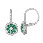 Sterling Silver Lab-created Green Spinel & Cubic Zirconia Flower Drop Earrings, Women's