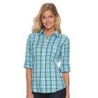 Women's Woolrich Tall Pine Plaid Seersucker Shirt, Size: Large, Turquoise/blue (turq/aqua)