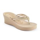 Candie's&reg; Women's Bling Wedge Thong Sandals, Size: Large, Med Brown