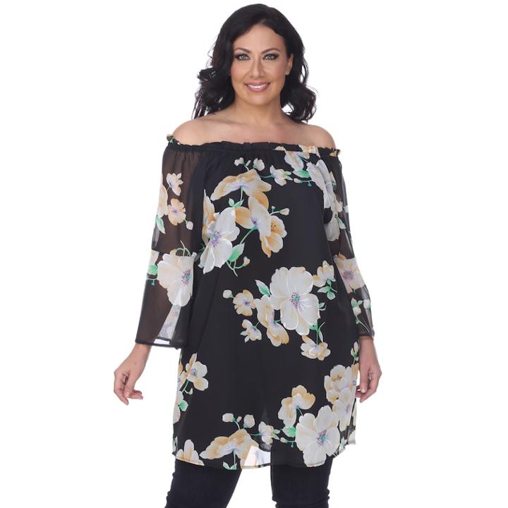 Plus Size White Mark Floral Off-the-shoulder Tunic, Women's, Size: 3xl, Black