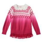 Girls 4-6x Design 365 Ombre Aztec Fringe Sweater, Size: 5, Light Red