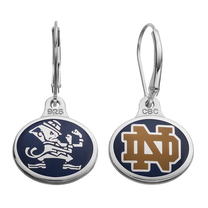 Fiora Notre Dame Fighting Irish Sterling Silver Team Logo Drop Earrings, Girl's, Multicolor