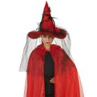 Adult Red Witch Costume Hat With Feathered Veil, Women's, Size: Standard, Multicolor