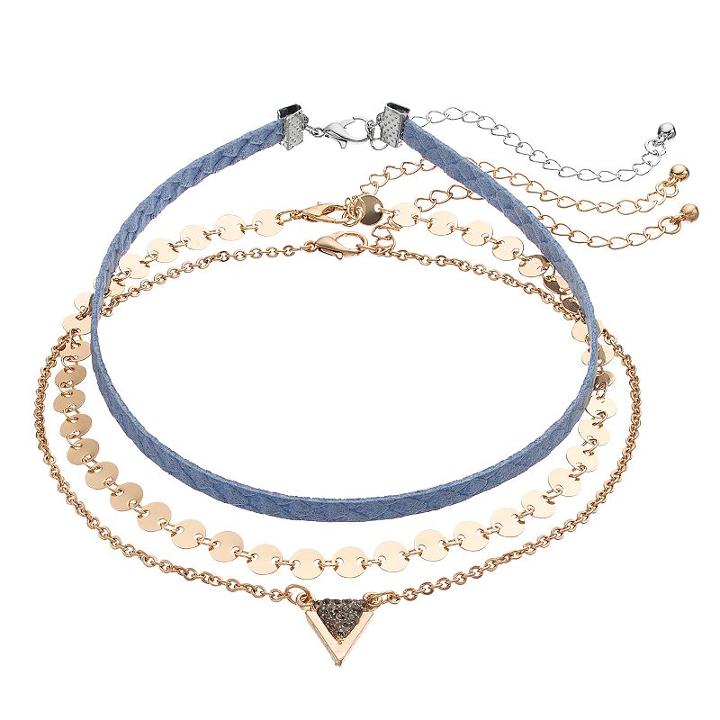 Mudd&reg; Disc Link & Triangle Choker Necklace Set, Women's, Blue